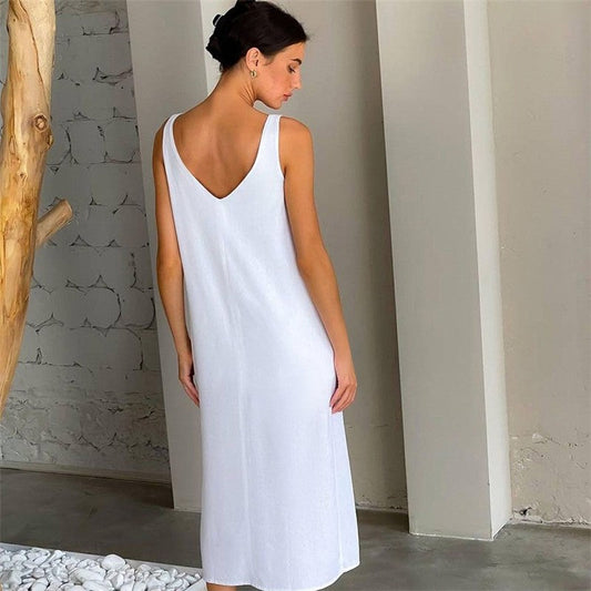 Long-Sleeve Cotton Linen Split Comfortable Pajama Set for Women