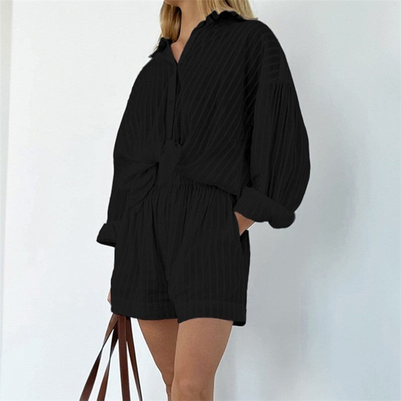 Women's Cotton Long Sleeve and Shorts Two-Piece Pajama Set