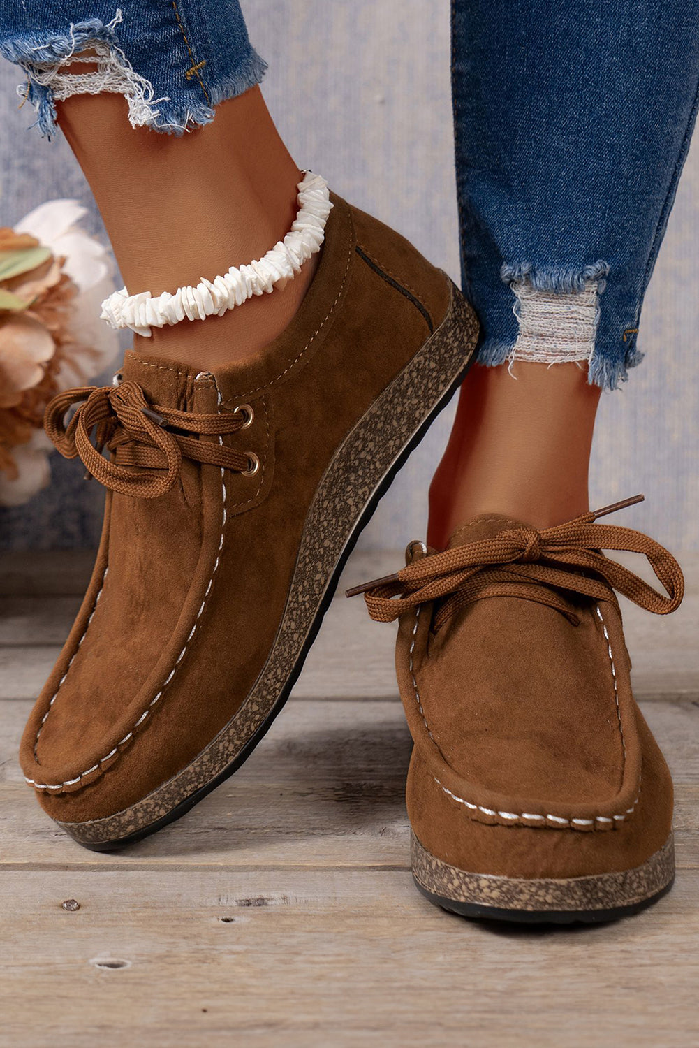 Coffee Suede Lace Up Casual Shoes For Everyday Style
