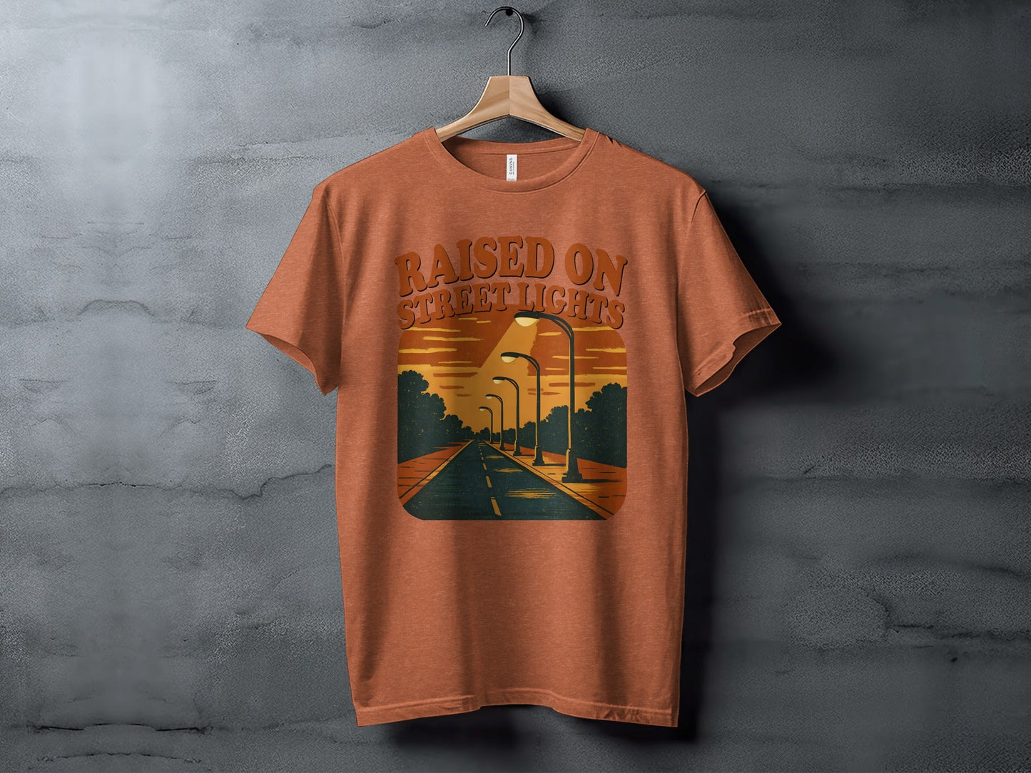 Raised On Street Lights Road Scene Graphic Design T-Shirt