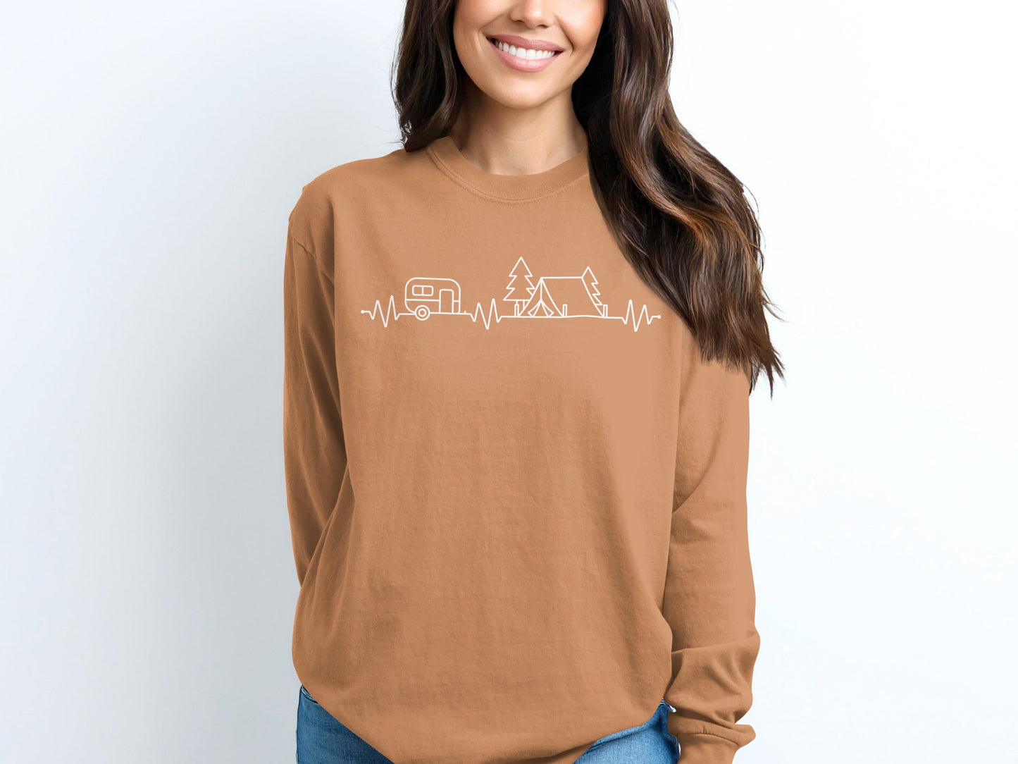 Camping Heartbeat Caravan Tent Adventure Time Long Sleeve T-Shirt