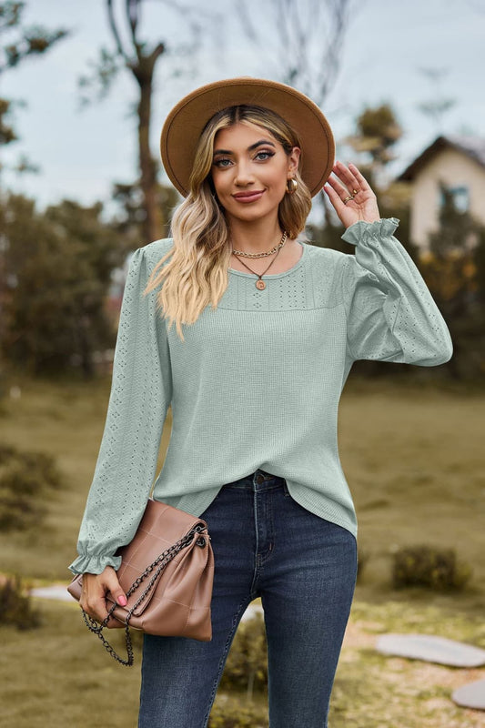 Avery Round Neck Puff Sleeve Blouse