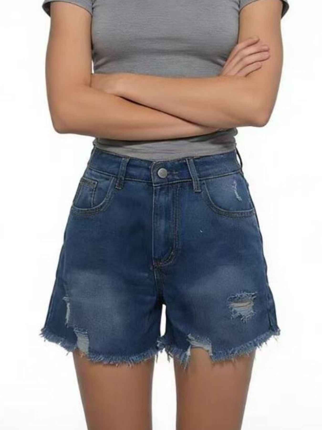 Distressed Frayed Hem Denim Shorts