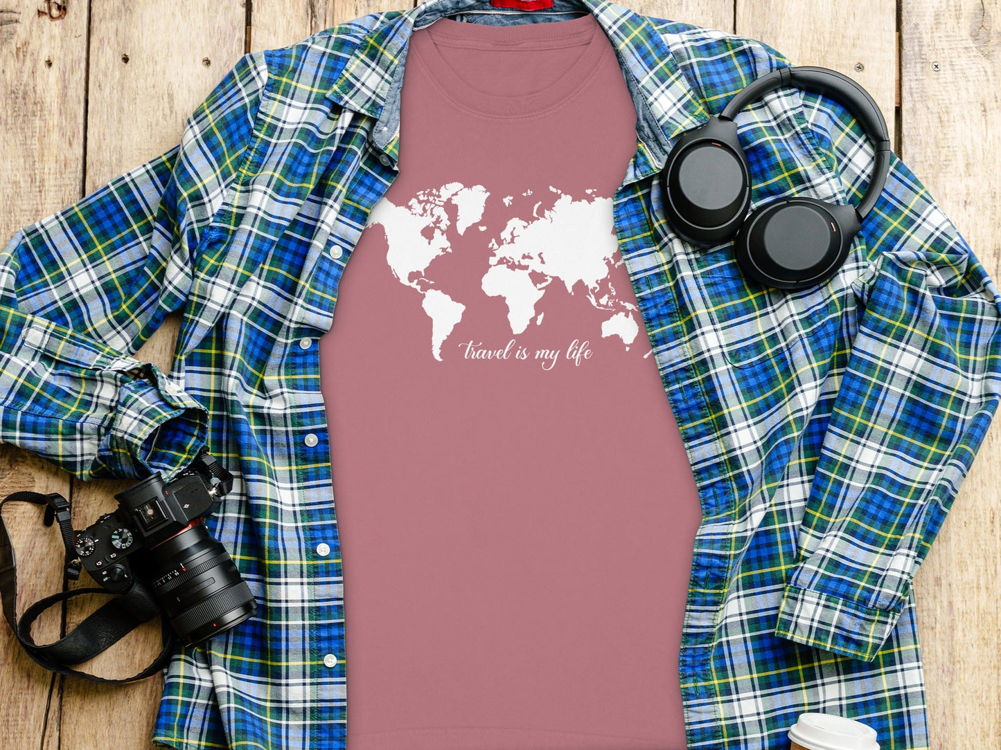 Travel Is My Life World Map Simple Modern Long Sleeve T-Shirt