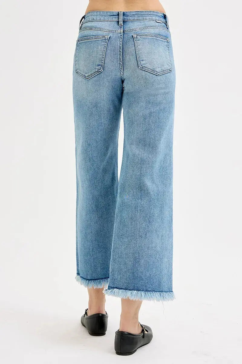 RISEN Jeans - Plus Size Mid Rise Crop Wide Leg Jeans