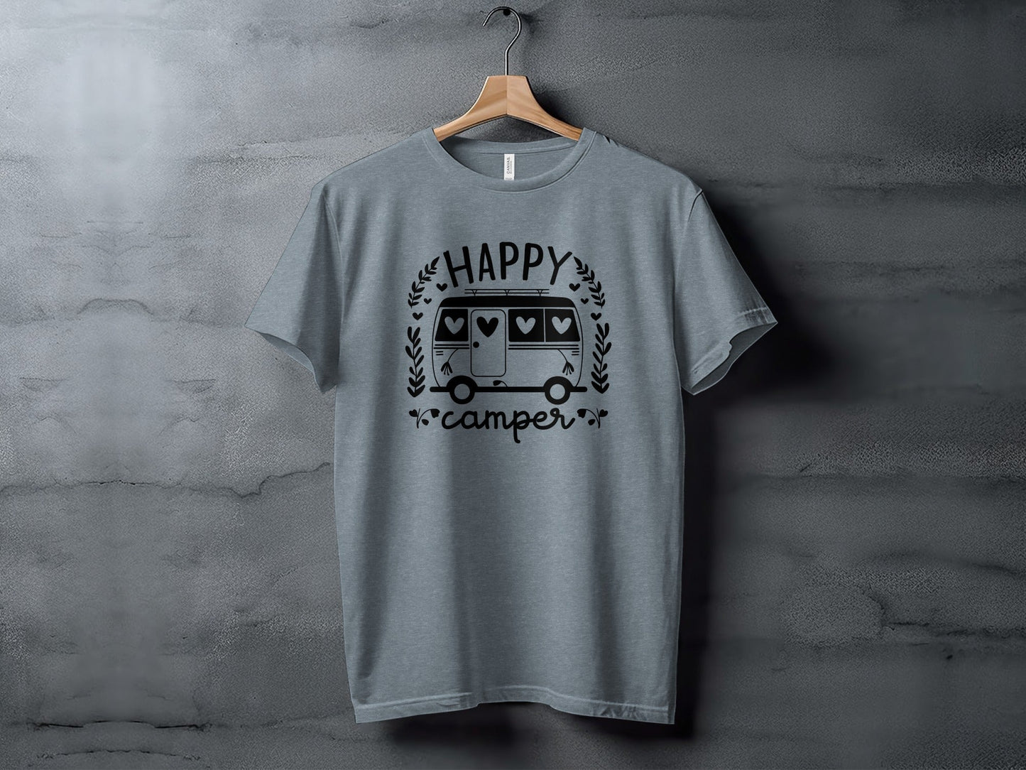 Happy Camper Campervan Love Hearts Outdoor Trip Design T-Shirt