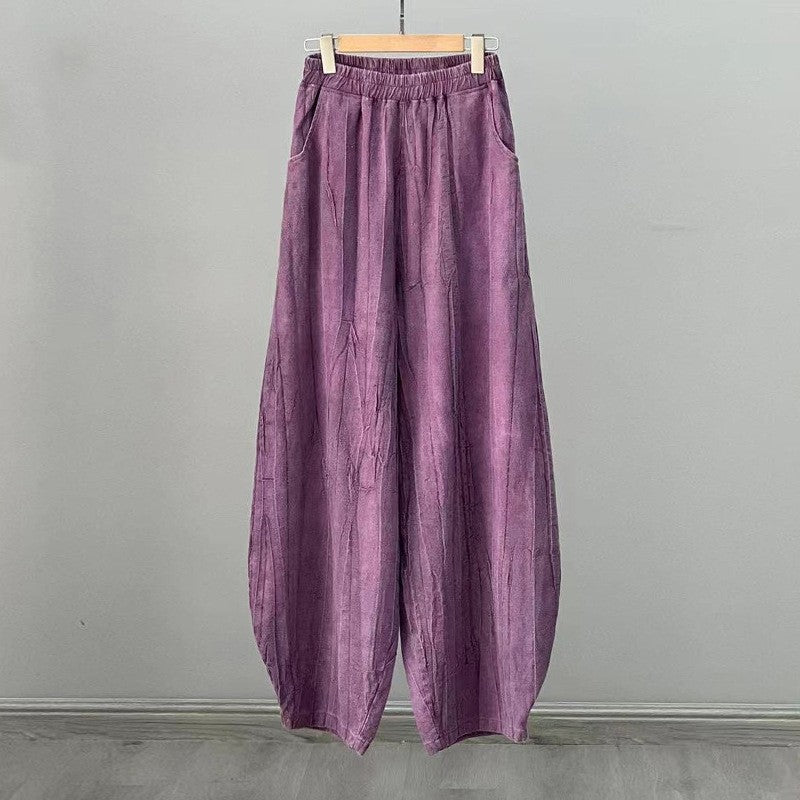 Solid Color Cotton and Linen Lantern Trousers