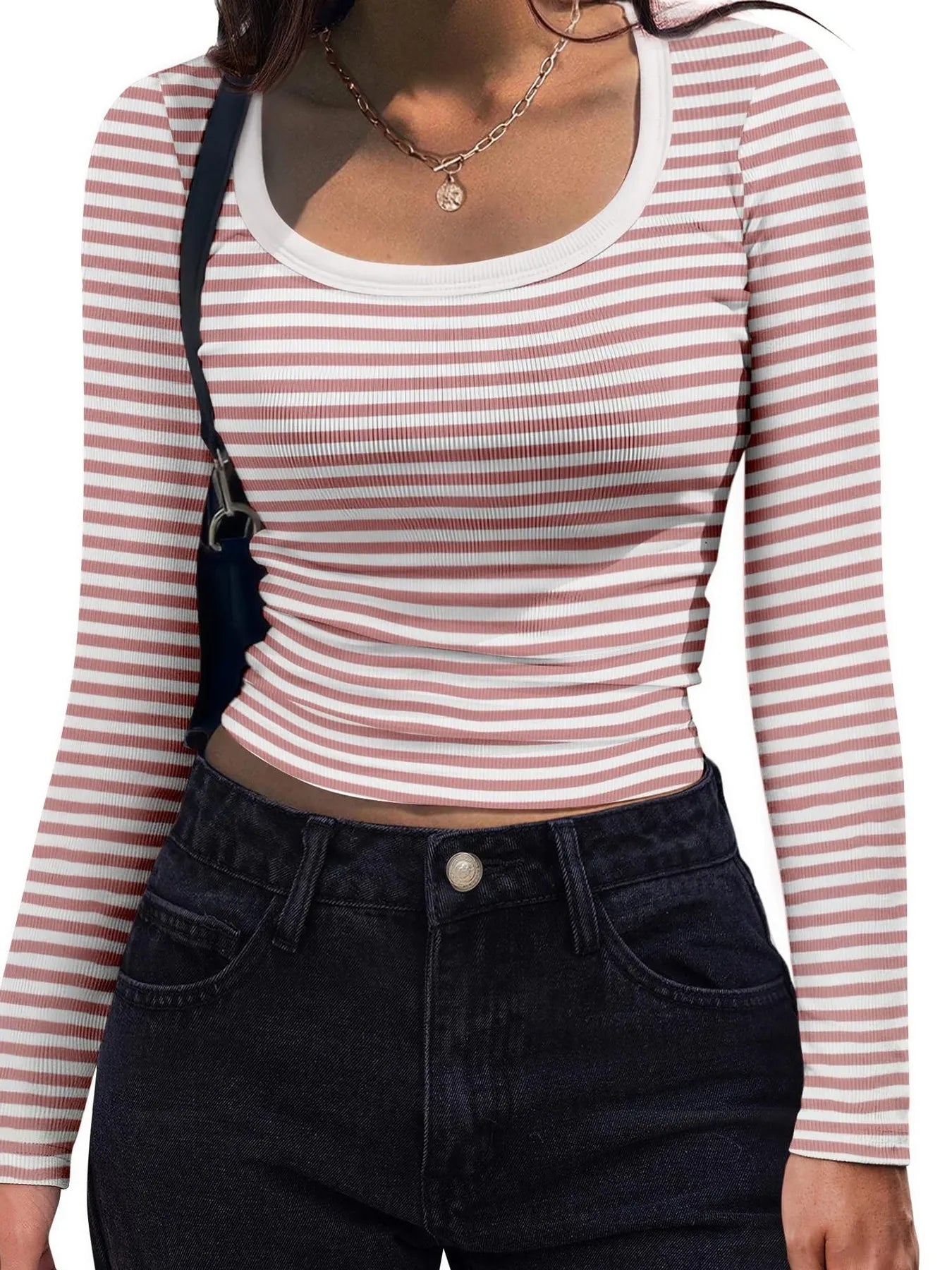 Striped Long Sleeve Scoop Neck T Shirt