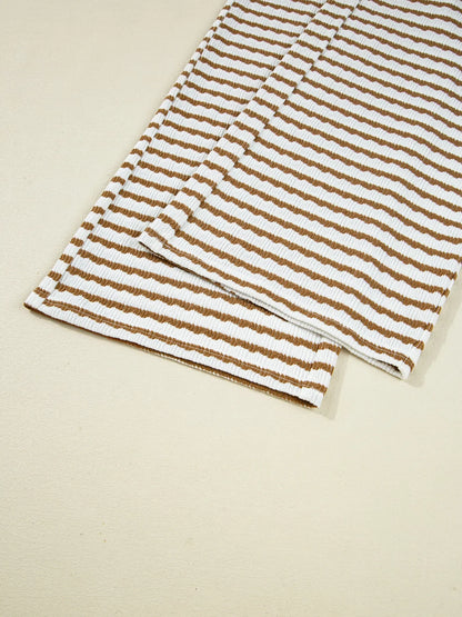 Stripe Collared Top and Drawstring Pant Loungewear Set