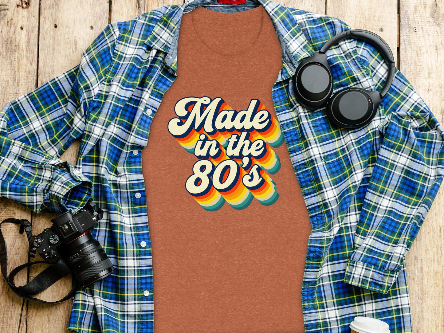 Awesome Made In The Eighties Rainbow Stripes Design T-Shirt