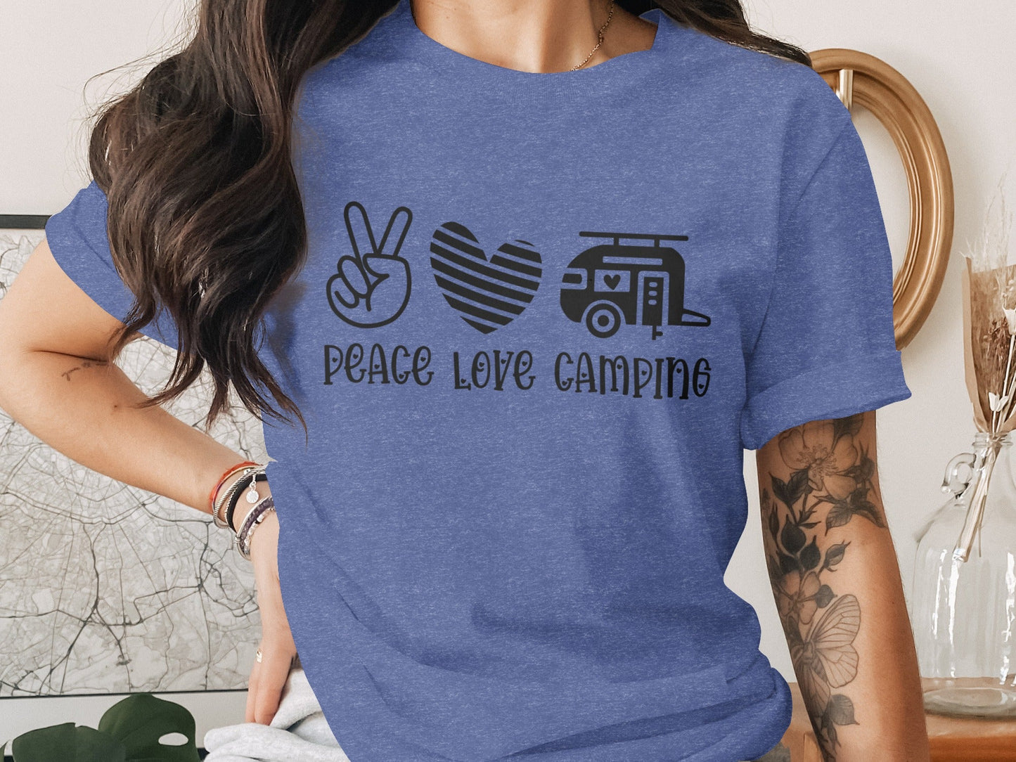 Peace Love Camping Symbol Design Graphic Novelty T-Shirt