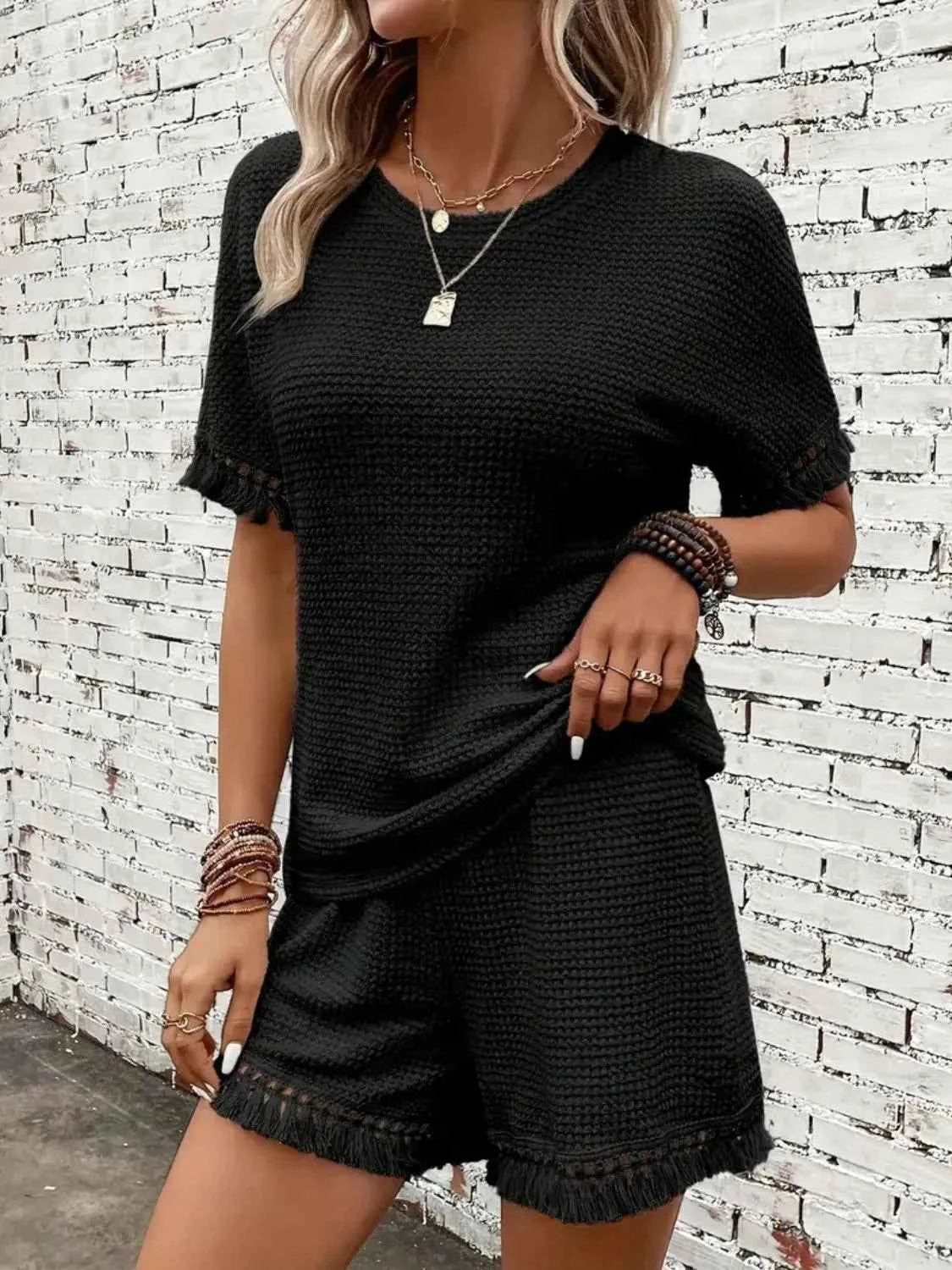 Tassel Round Neck Top and Shorts Set