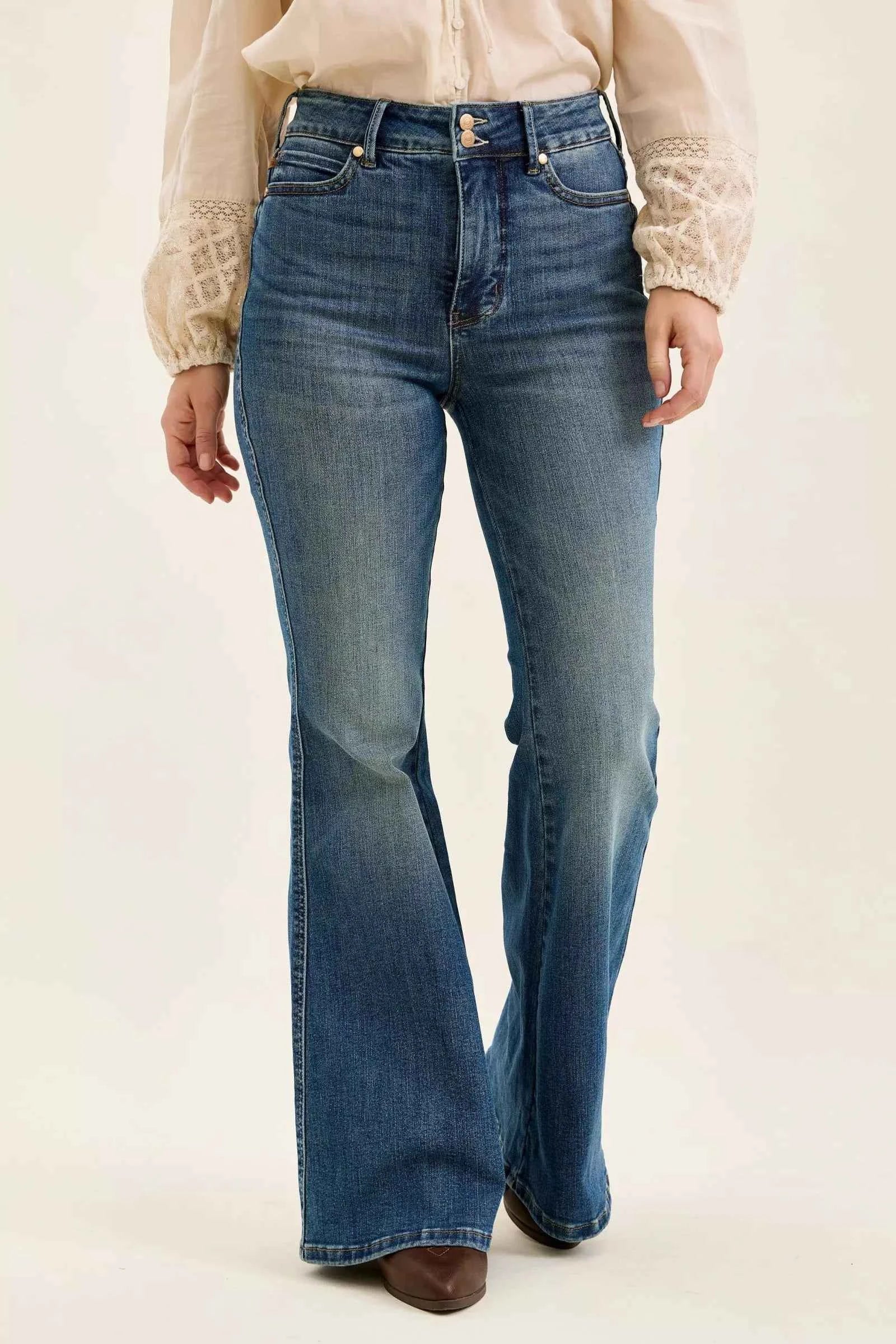 Judy Blue High Waist Double Button Tummy Control Flare Jeans