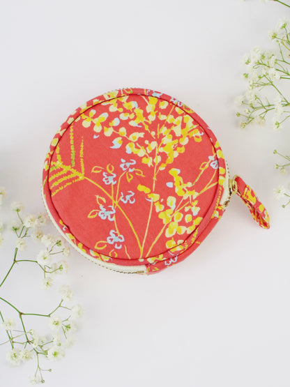 Coral Meadow Flowers Jewelry Pouch
