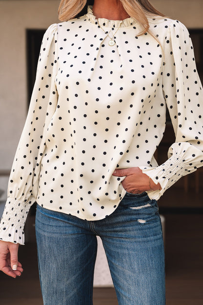 Catalina Polka Dot Lantern Sleeve Blouse