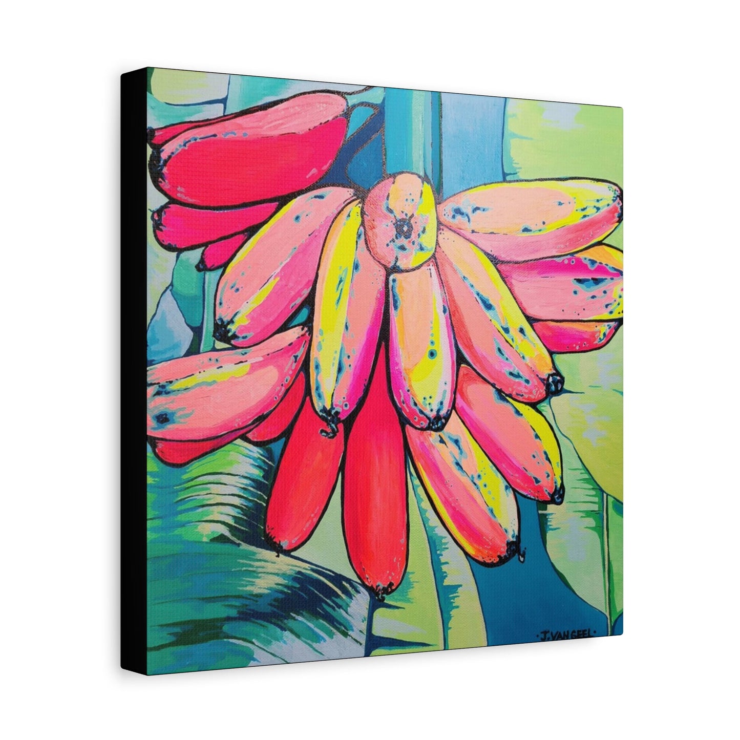 Neon Primitivo Bananas Canvas Print, Original Art Design, Home Decor Wall Art