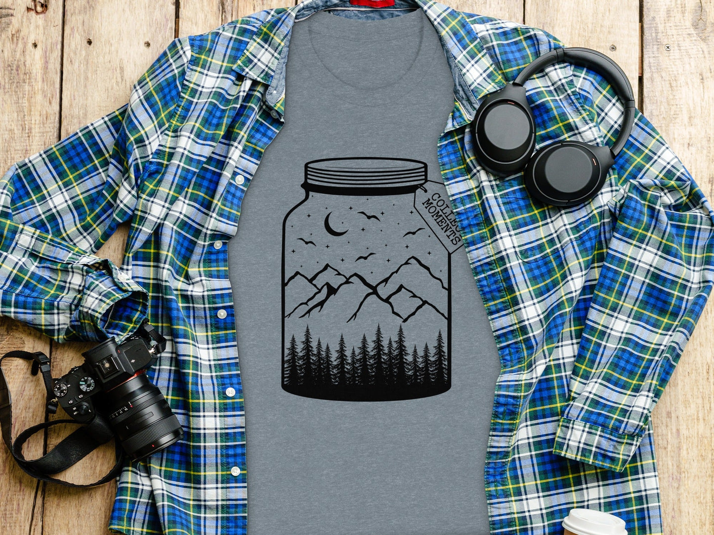 Collect Moments Jar with Mountains Scene Design T-Shirt