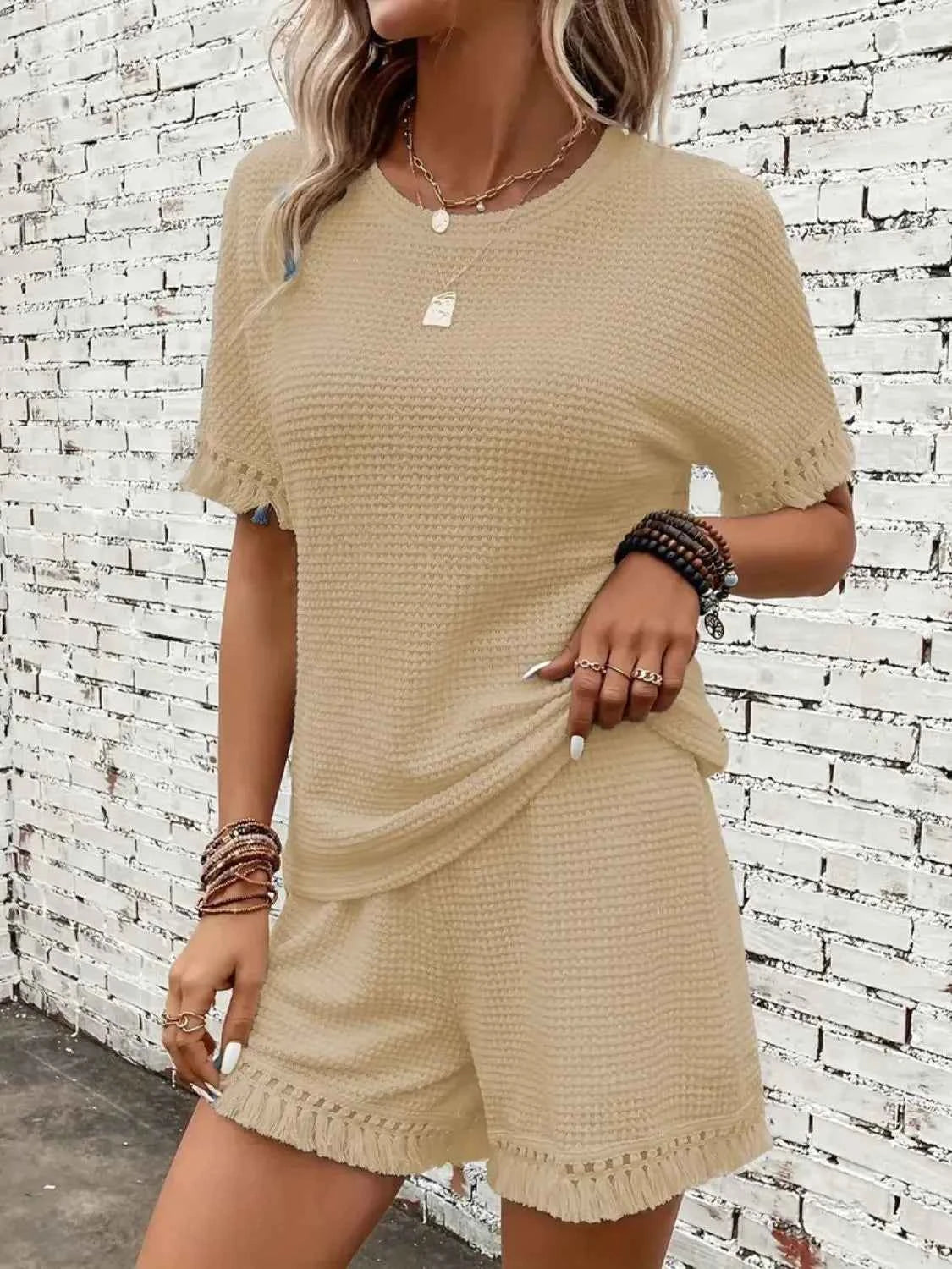 Tassel Round Neck Top and Shorts Set