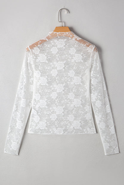 Myla Sheer Floral Lace Mesh Mock Neck Long Sleeve Top