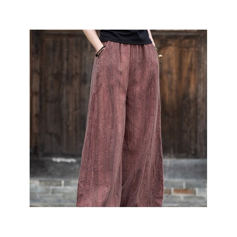 Solid Color Cotton and Linen Lantern Trousers