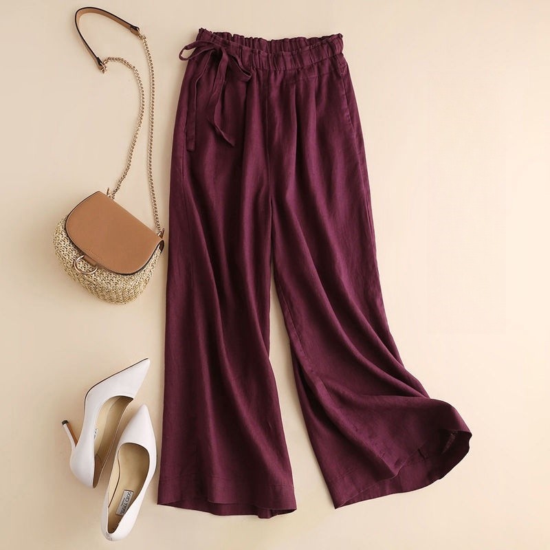 High-Waisted Wide-Leg Cropped Trousers in Cotton-Linen Blend
