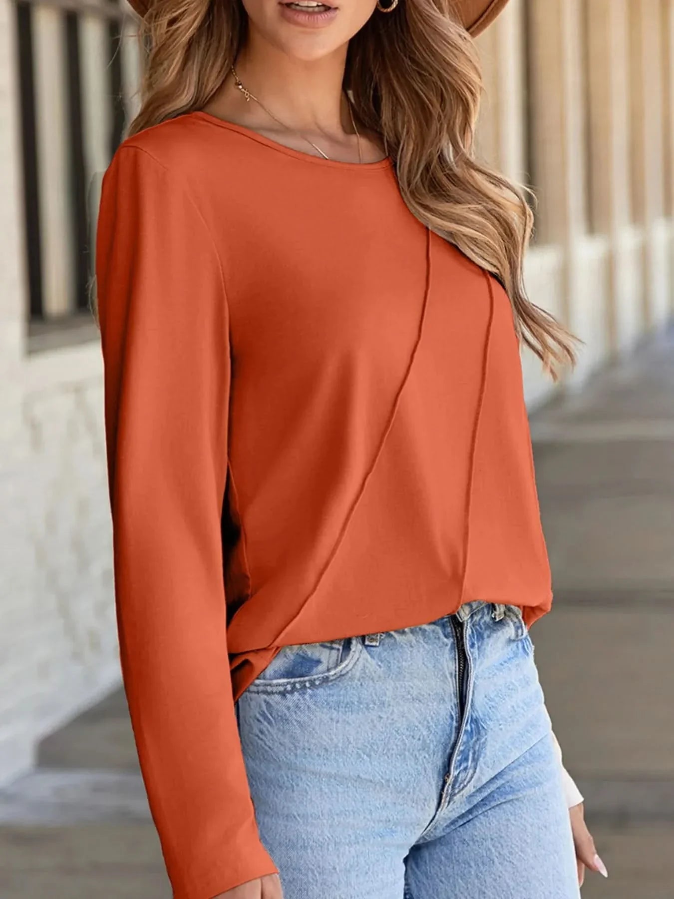 Asymmetric Seam Detail Long Sleeve Top for Women Casual