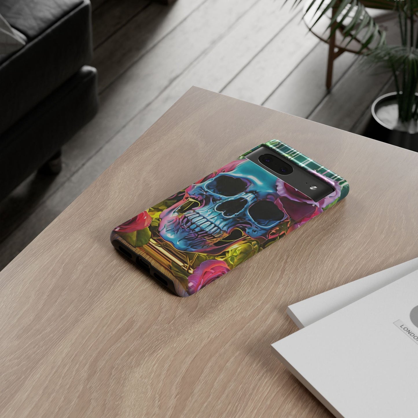 Neon Rose Skull Tough Phone Case
