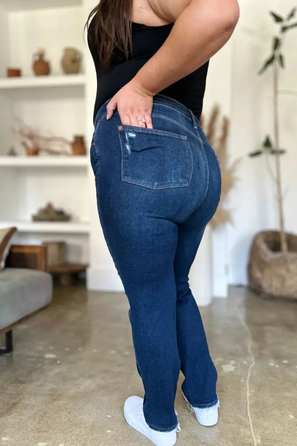 Full Size High Waist Rigid Magic Heavy Destroy Straight Judy Blue Jeans