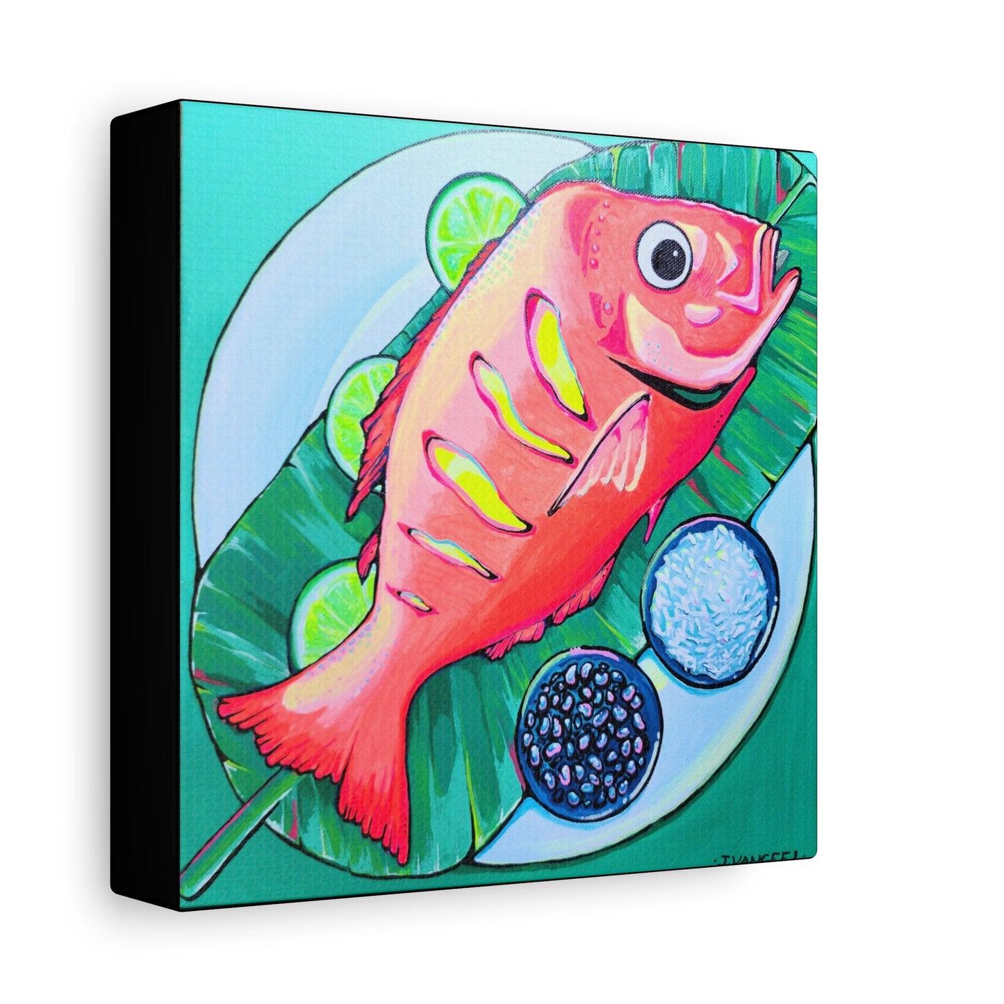 Neon Fried Fish Canvas Print, Original Artist Design, Home Decor, Wall Art