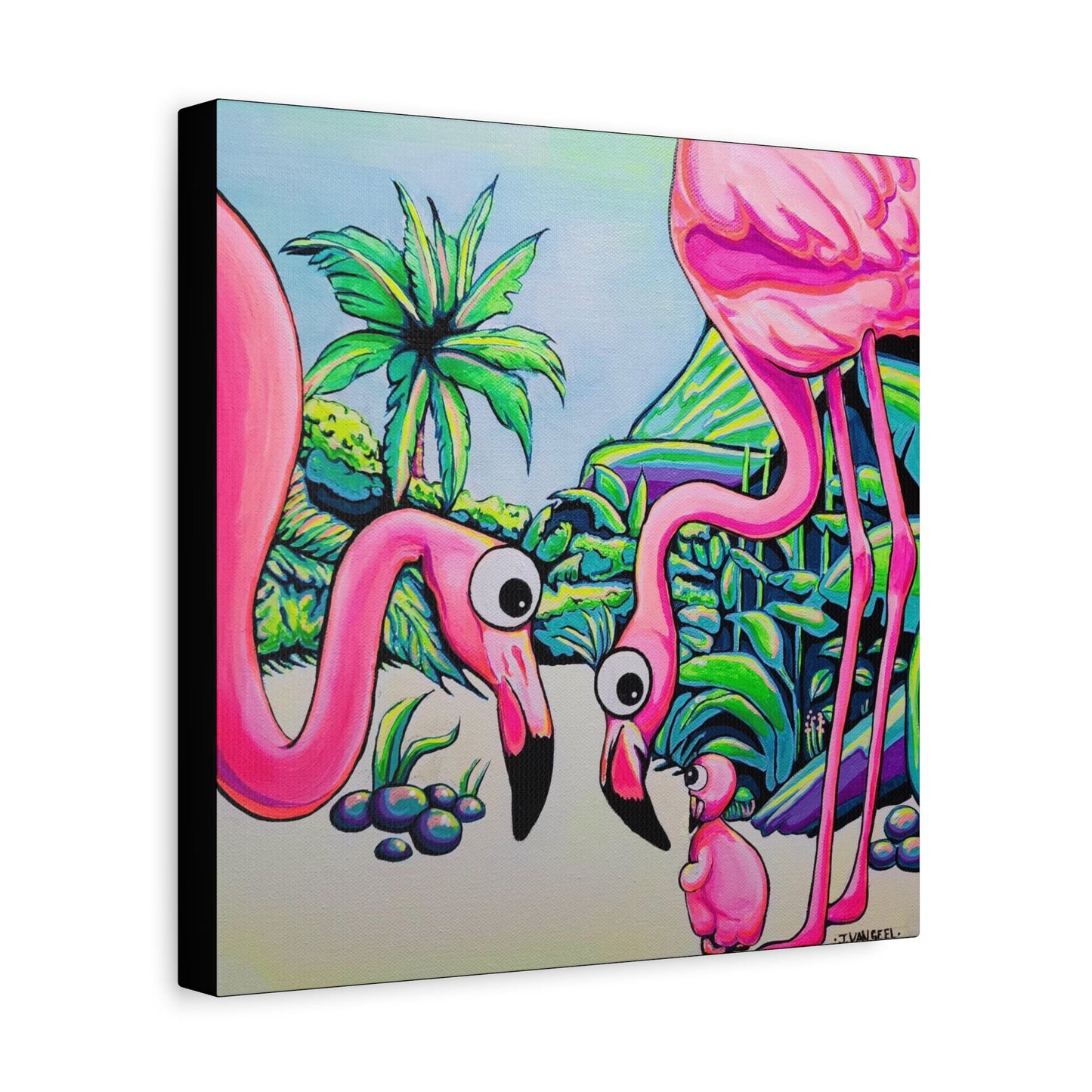 Cyclops Flamingo Family Canvas Art Print, Original Artist Design, Unique Wall Decor