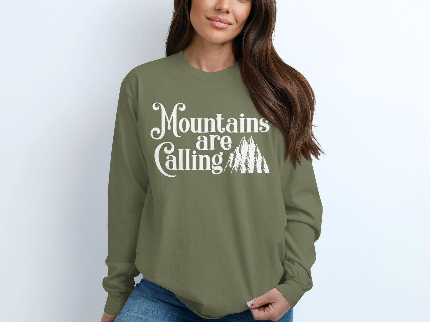 Mountains Are Calling With Mountain Peaks Art Long Sleeve T-Shirt