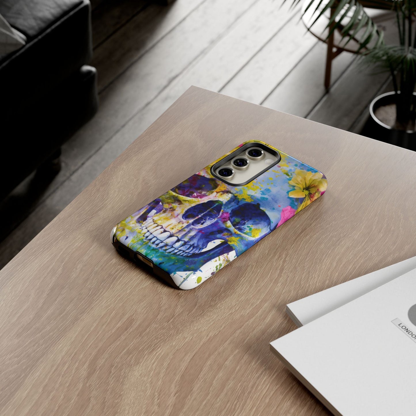 Vibrant Blue Floral Skull Tough Phone Case