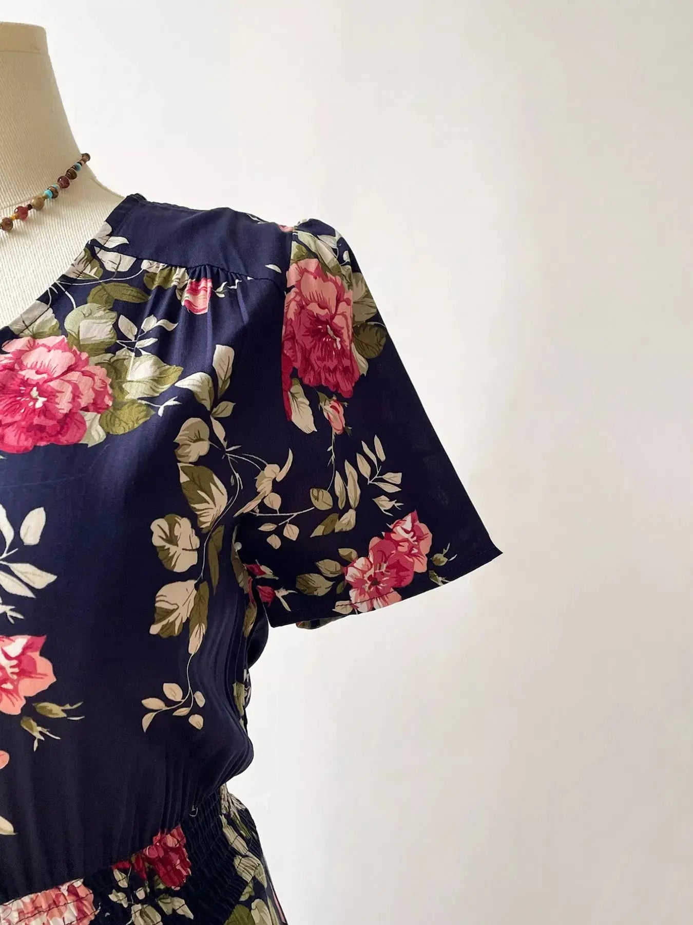 Plus Size Floral Print Short Sleeve V Neck Dress