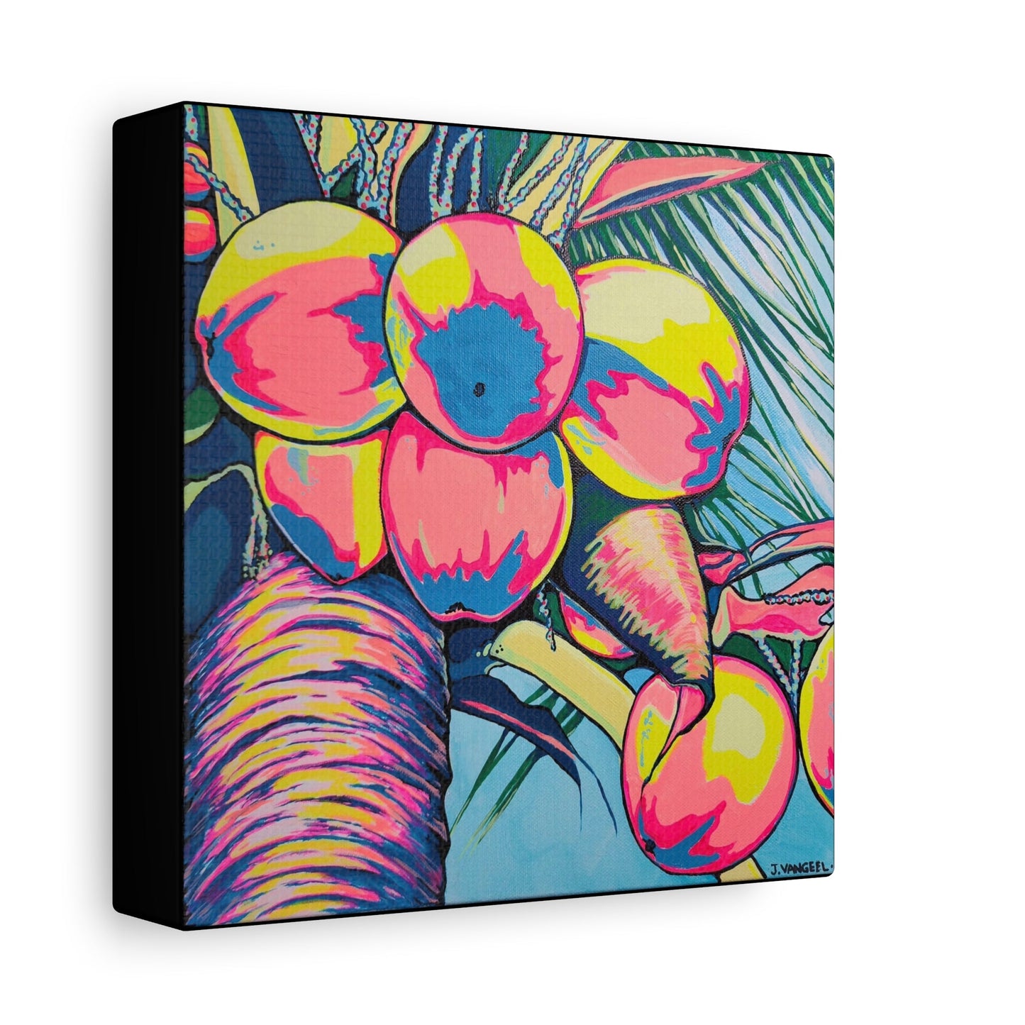 Neon Coconuts Canvas Print, Original Artist Design, Home Decor Wall Art