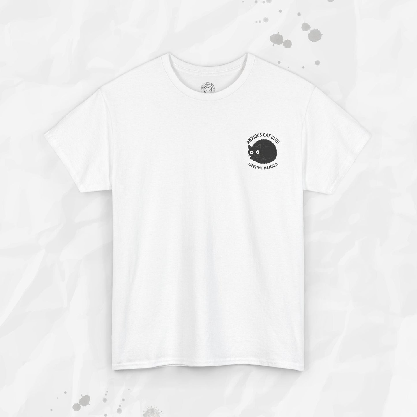 Anxious Cat Club – T-Shirt (Pocket Print)