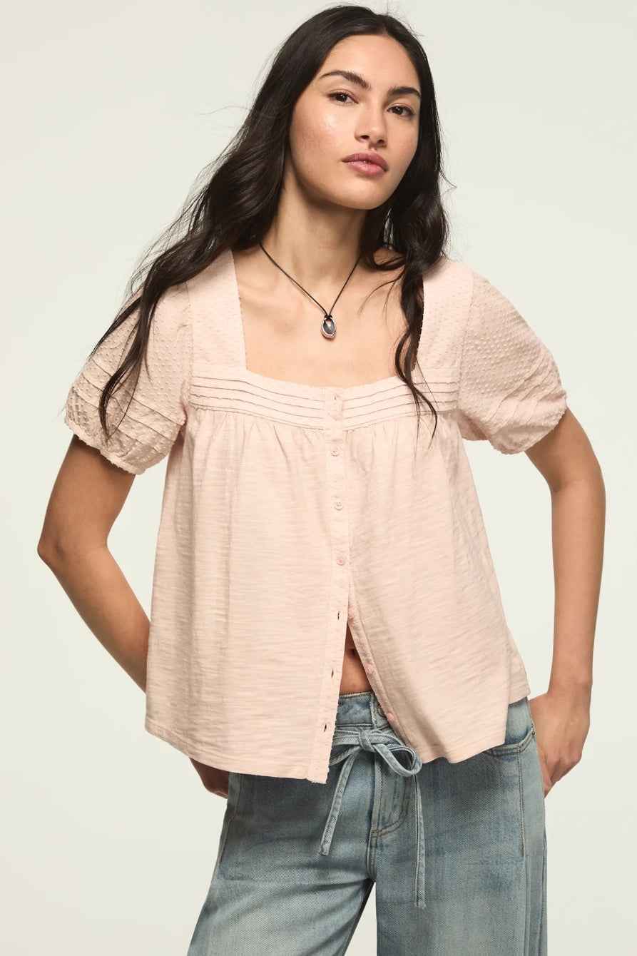 [147172-680] WOMENS LUCKY BRAND SHORT SLEEVE SQUARE NECK TOP - SEPIA ROSE