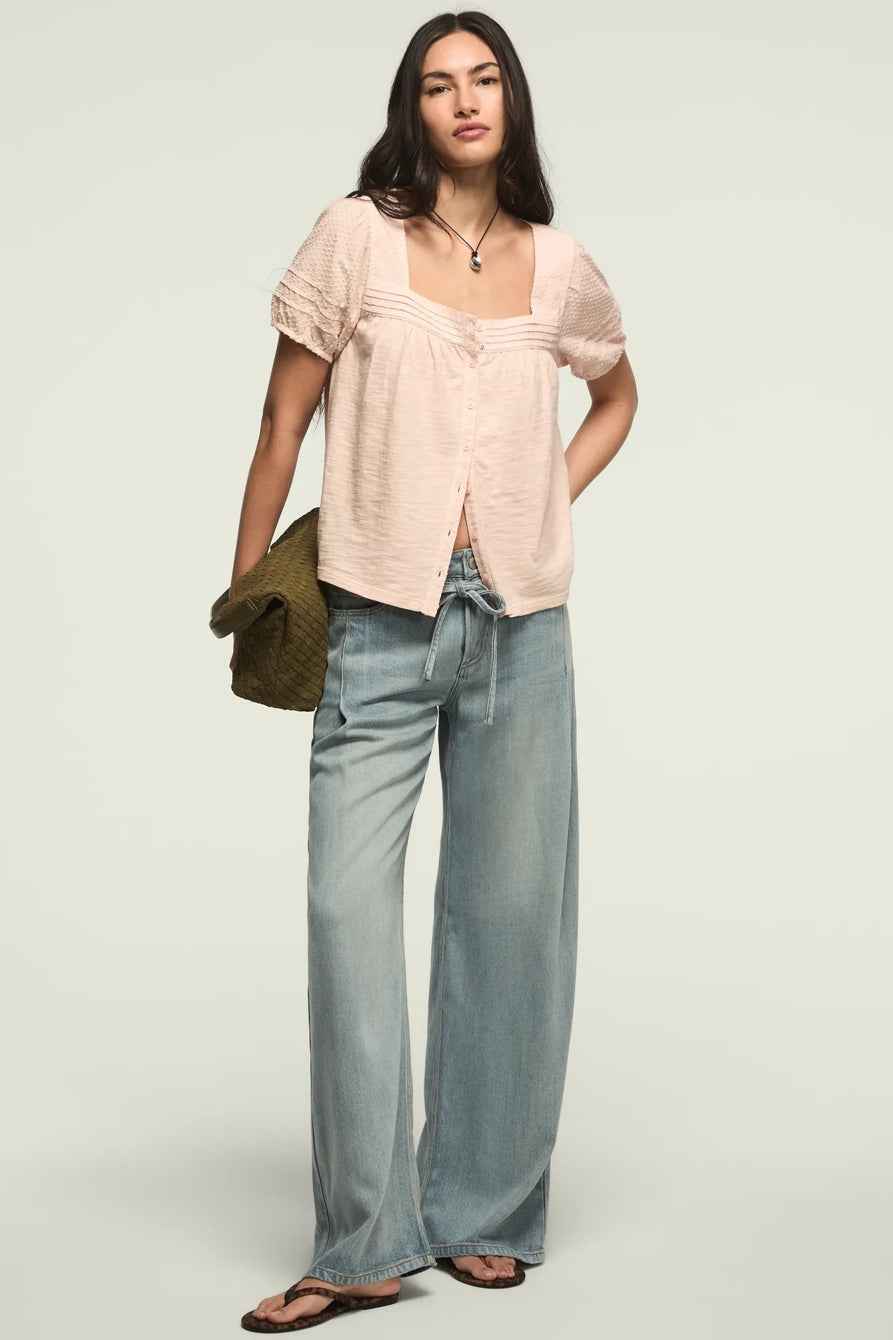 [147172-680] WOMENS LUCKY BRAND SHORT SLEEVE SQUARE NECK TOP - SEPIA ROSE
