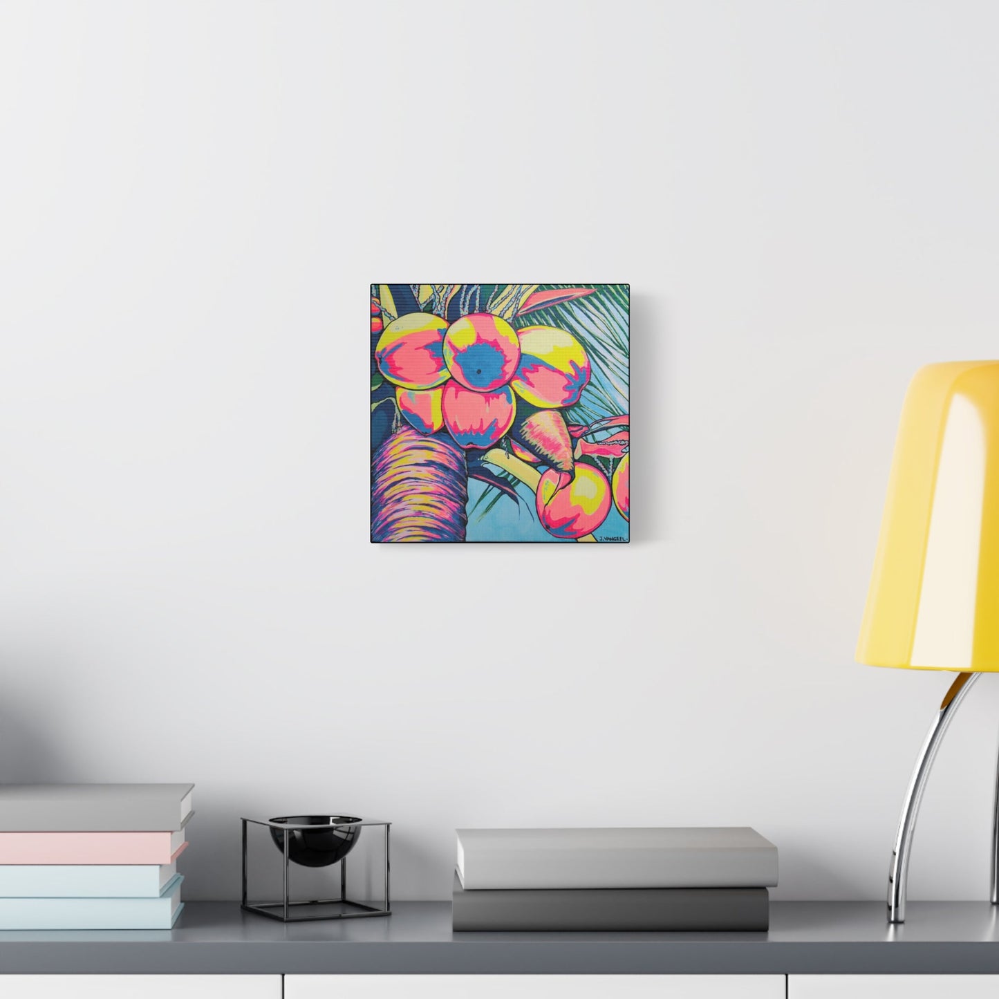 Neon Coconuts Canvas Print, Original Artist Design, Home Decor Wall Art