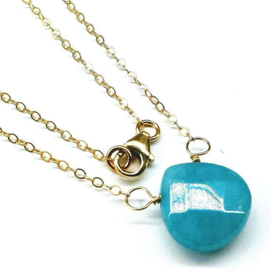 Gold Filled Aqua Jade Wire Wrap Gemstone Drop Necklace