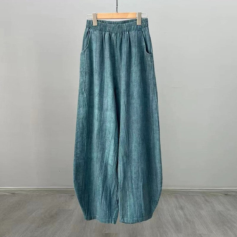 Solid Color Cotton and Linen Lantern Trousers