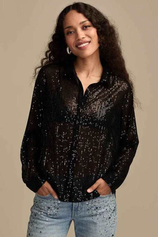 [154481-001] WOMENS LUCKY BRAND SEQUIN BUTTONDOWN SHIRT - CAVIAR