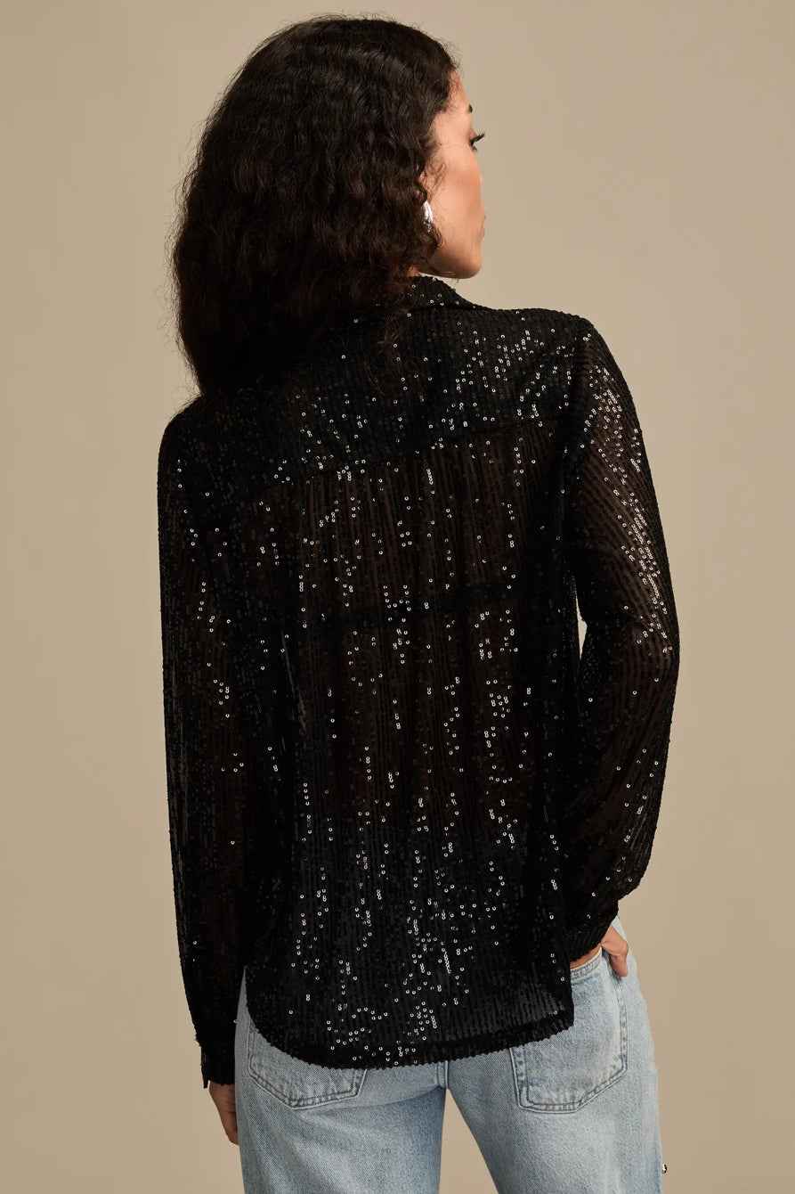 [154481-001] WOMENS LUCKY BRAND SEQUIN BUTTONDOWN SHIRT - CAVIAR