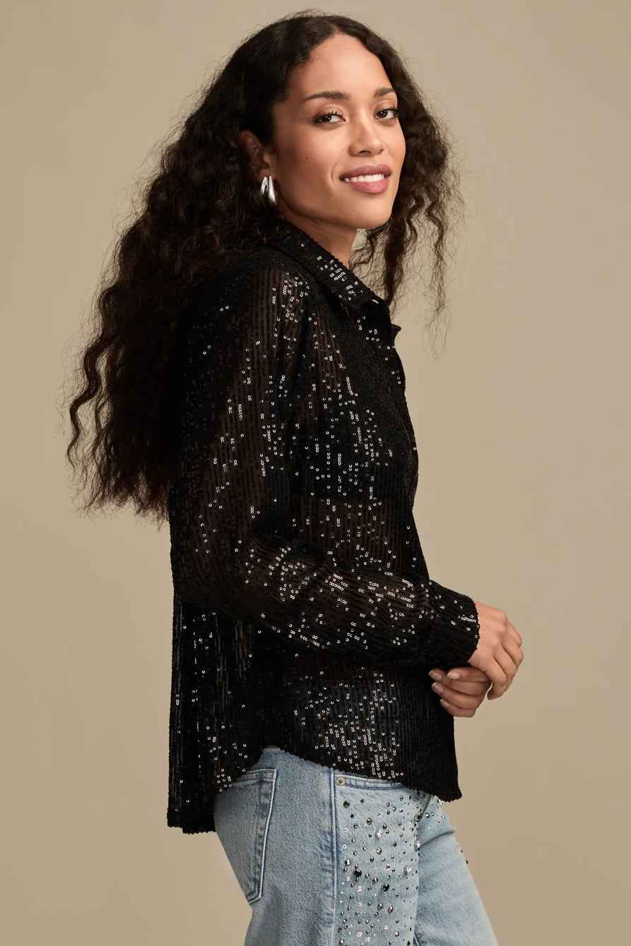 [154481-001] WOMENS LUCKY BRAND SEQUIN BUTTONDOWN SHIRT - CAVIAR
