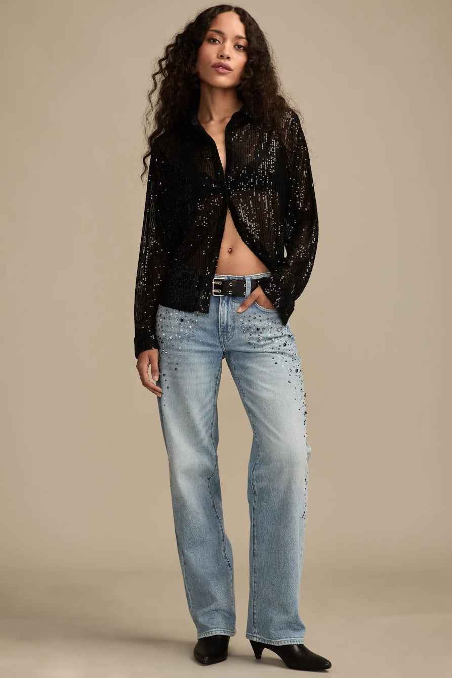 [154481-001] WOMENS LUCKY BRAND SEQUIN BUTTONDOWN SHIRT - CAVIAR