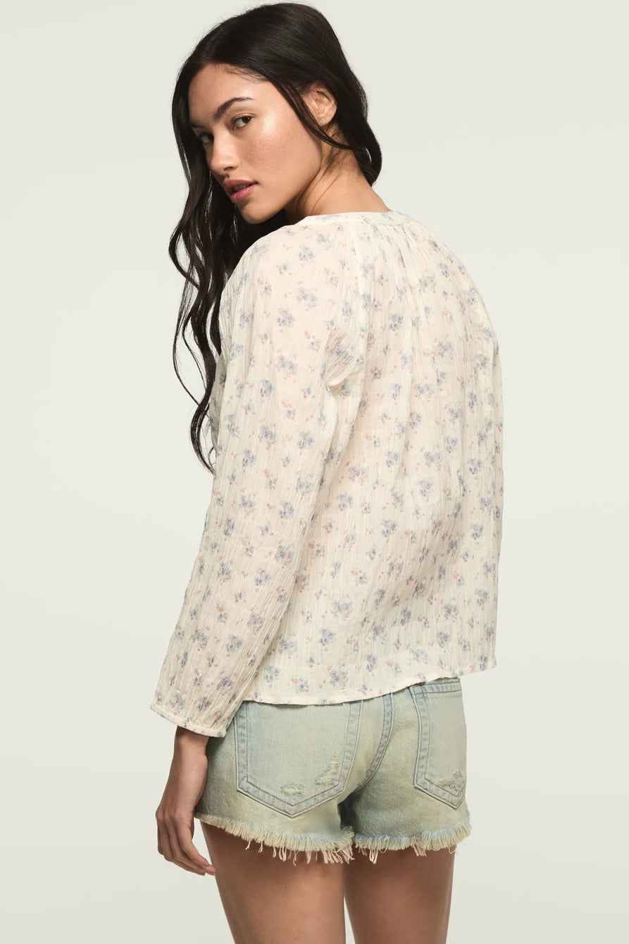 [157828-100] WOMENS LUCKY BRAND LONG SLEEVE BUTTON BLOUSE - CREAM FLORAL