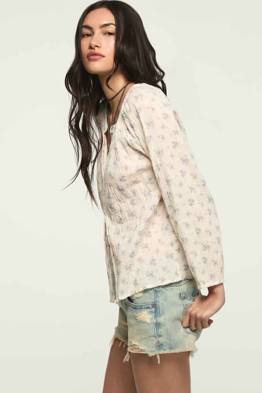 [157828-100] WOMENS LUCKY BRAND LONG SLEEVE BUTTON BLOUSE - CREAM FLORAL