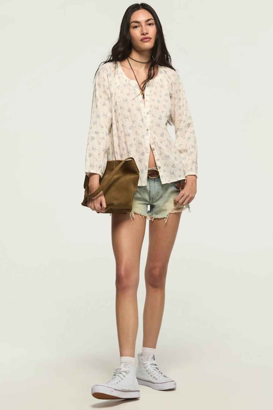 [157828-100] WOMENS LUCKY BRAND LONG SLEEVE BUTTON BLOUSE - CREAM FLORAL