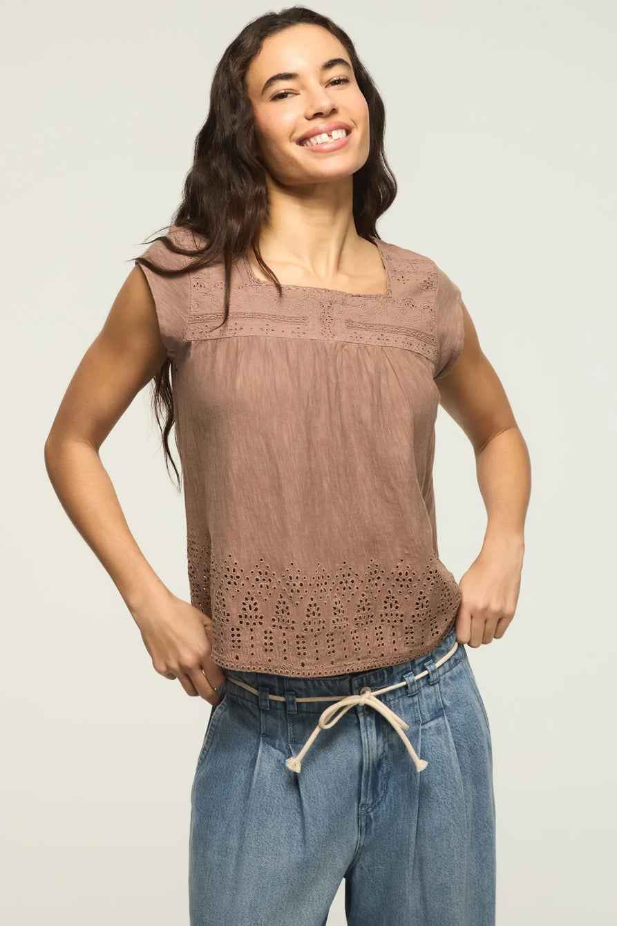 [157875-530] WOMENS LUCKY BRAND SHELL SLEEVE SQUARE NECK TOP - ETHEREA