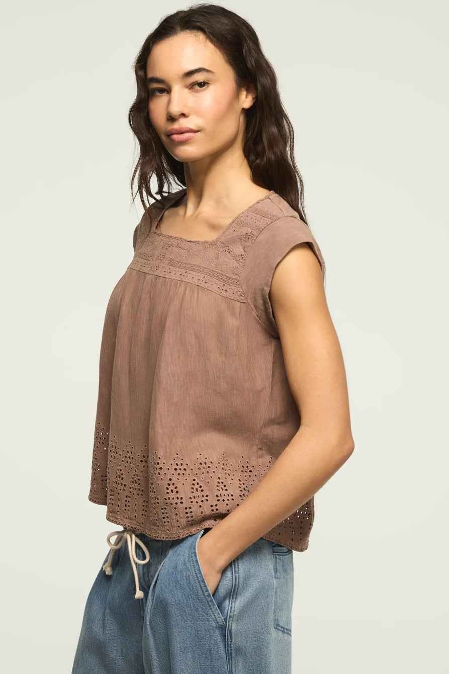 [157875-530] WOMENS LUCKY BRAND SHELL SLEEVE SQUARE NECK TOP - ETHEREA