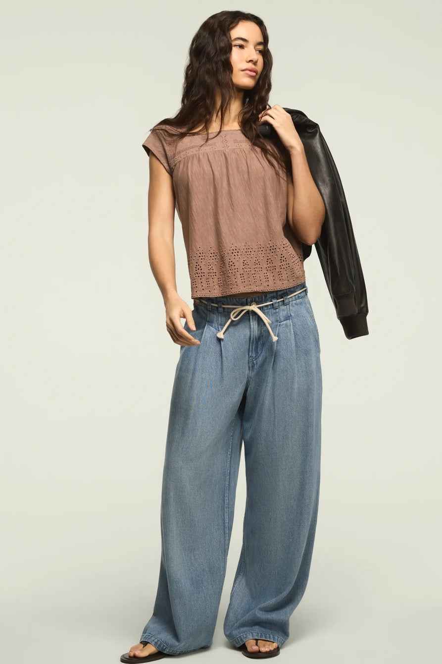 [157875-530] WOMENS LUCKY BRAND SHELL SLEEVE SQUARE NECK TOP - ETHEREA